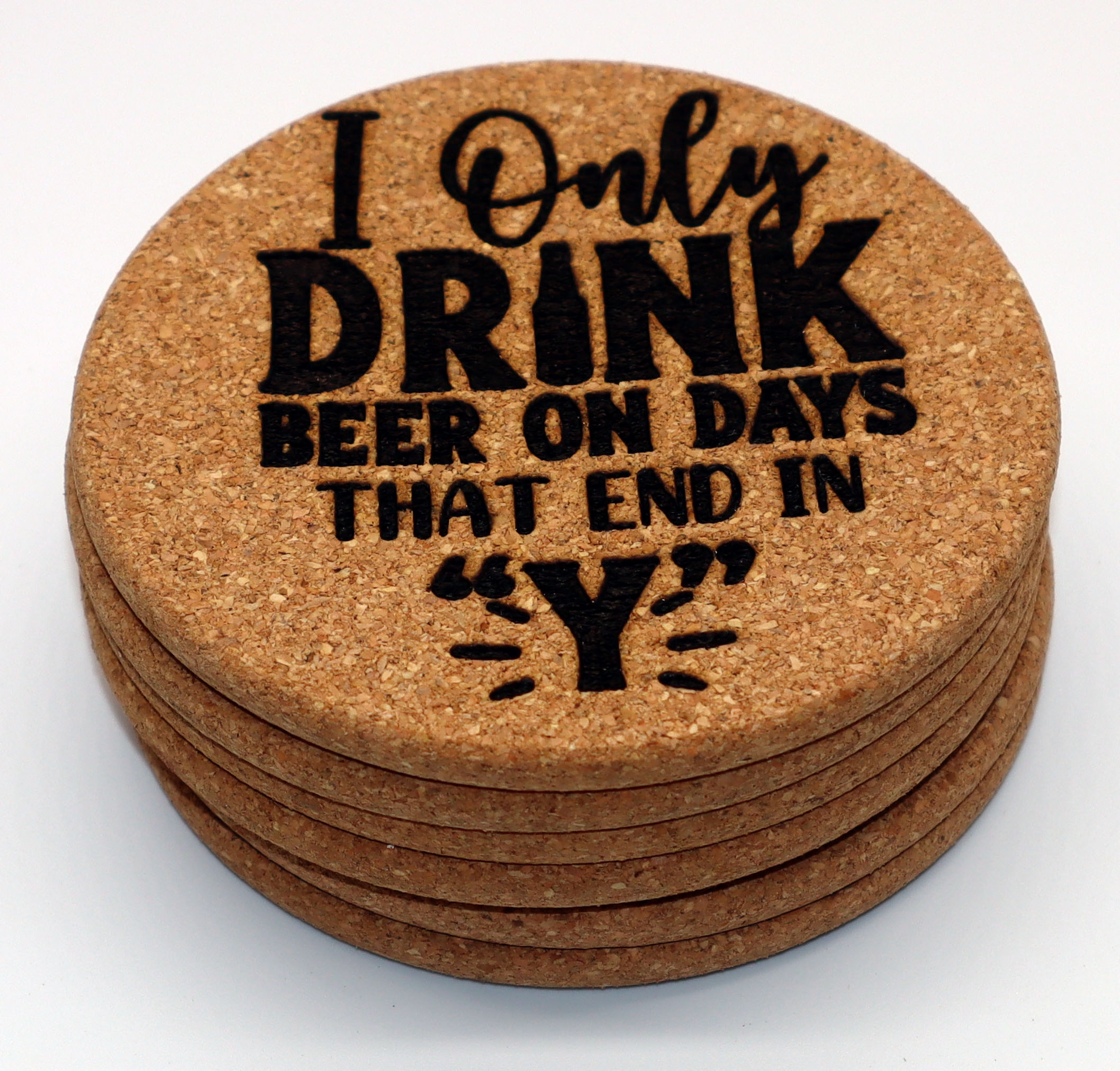 Custom laser-engraved cork coasters